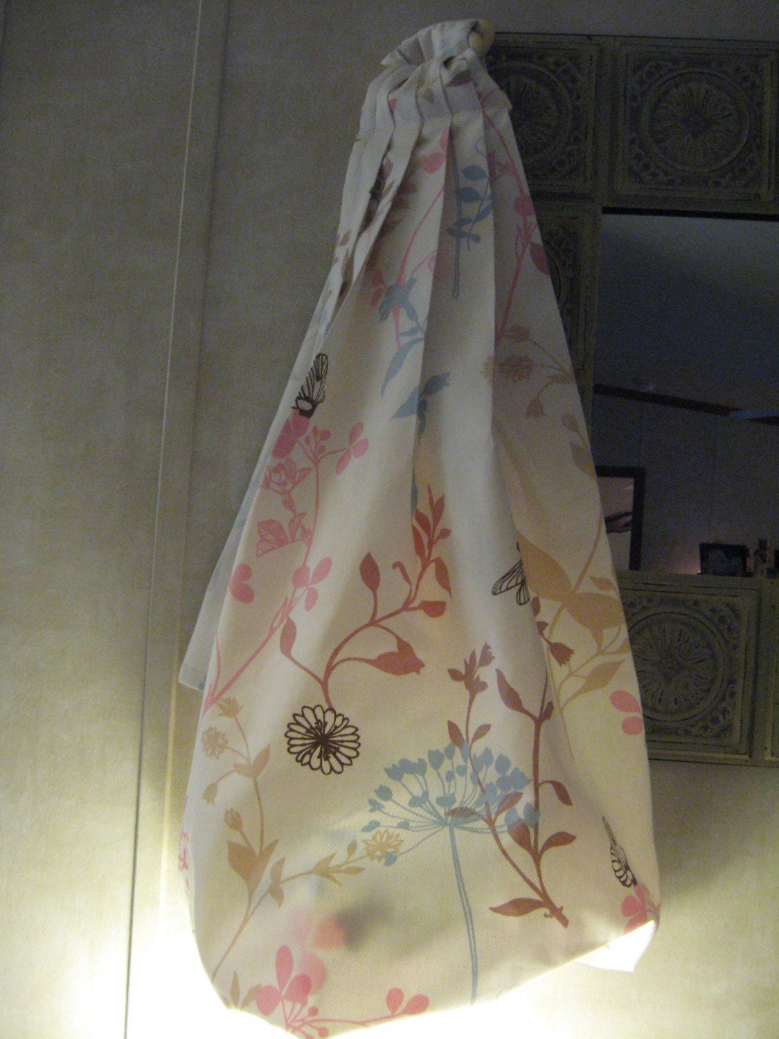 HandMade by Cole Baby Sling with Rings Style is Cream White with floral Fully Adjustable and Pleated Shoulder