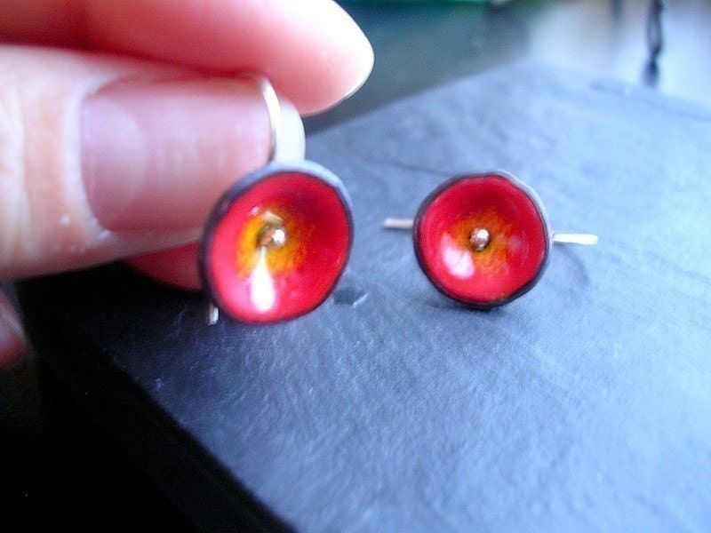Bright red-orange poppies hook earrings