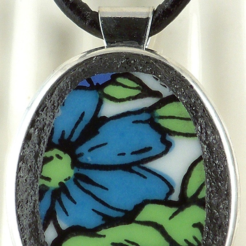 Bright Floral Recycled Broken China  Pendant