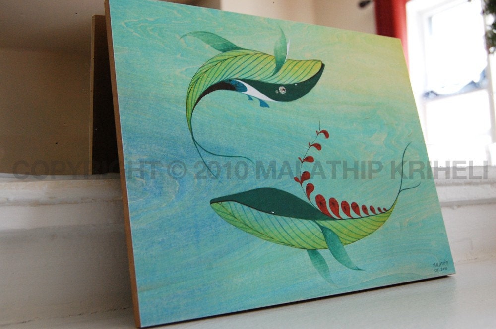 Swirl of Fun - mounted art print featuring whales
