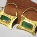 Two sided Gold plated hoops with cut Emerald mediterranean Sea Glass