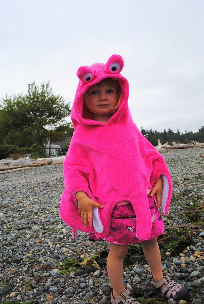 Organic Octopus Poncho in Hot Pink.  Ready to Ship Size 2/3T