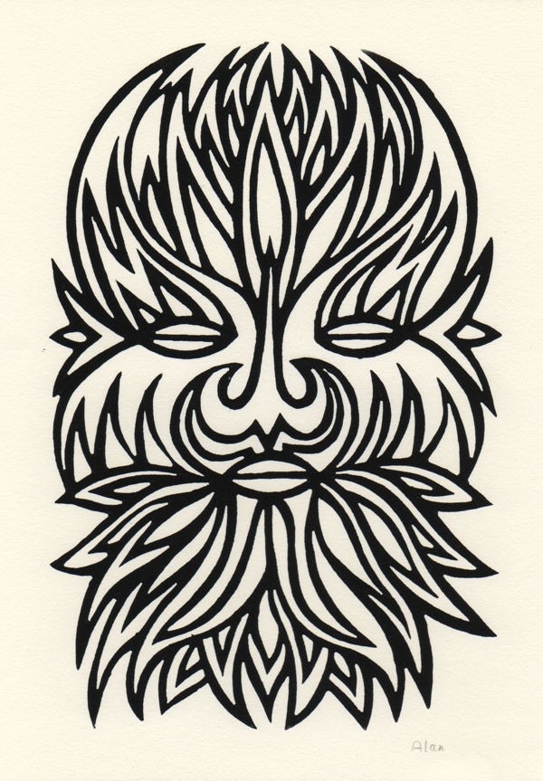 The elements. Fire. Linocut