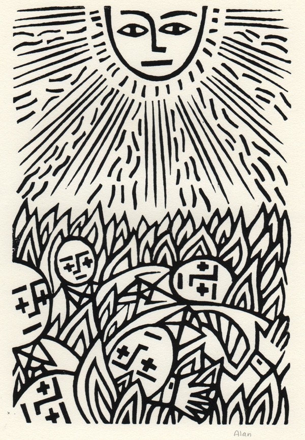 It was a sunny day in hell. Linocut