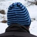 blue striped bearded beanie - L/XL