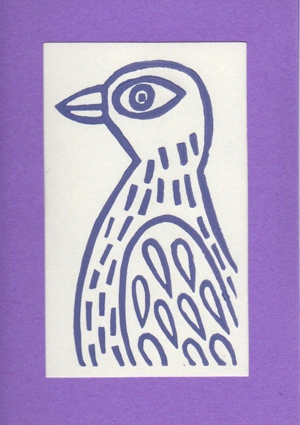 City Pigeon. Linocut. Greeting card