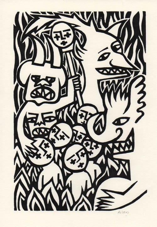 Take them home. Linocut