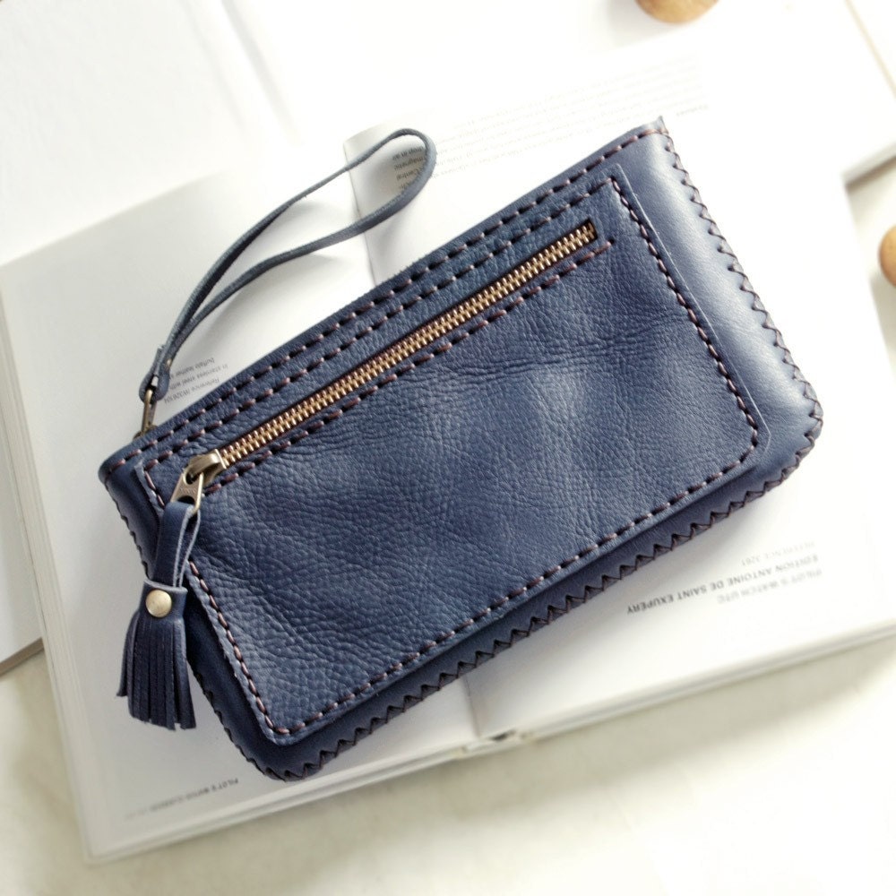 Gadget Leather Zipper Pouch, in Blue