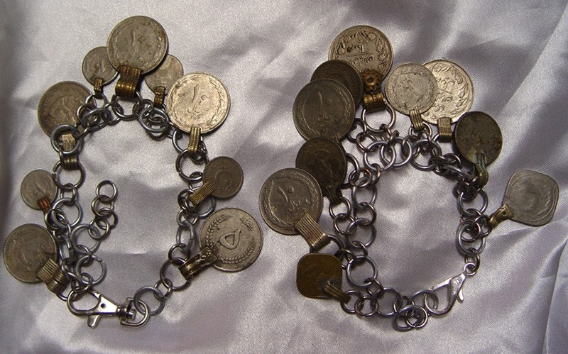Authentic Vintage Tribal Kuchi Coin Belly Dancer Anklet and Bracelet set