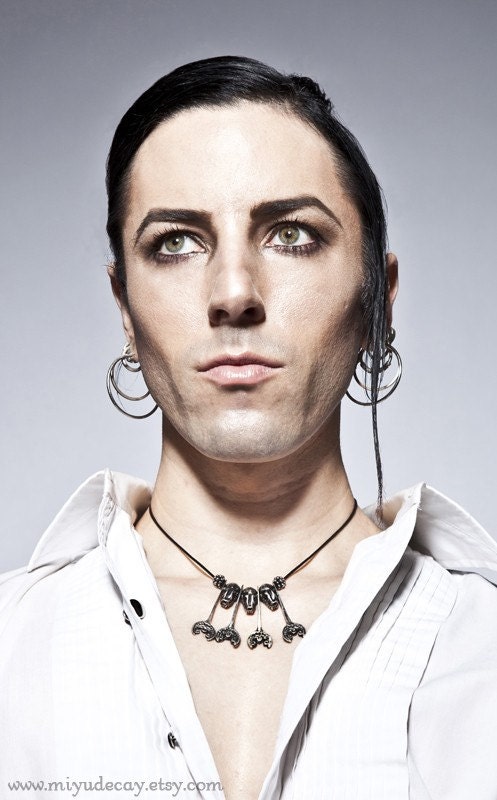 Sterling Silver Bat Skull Necklace with Leather Cord