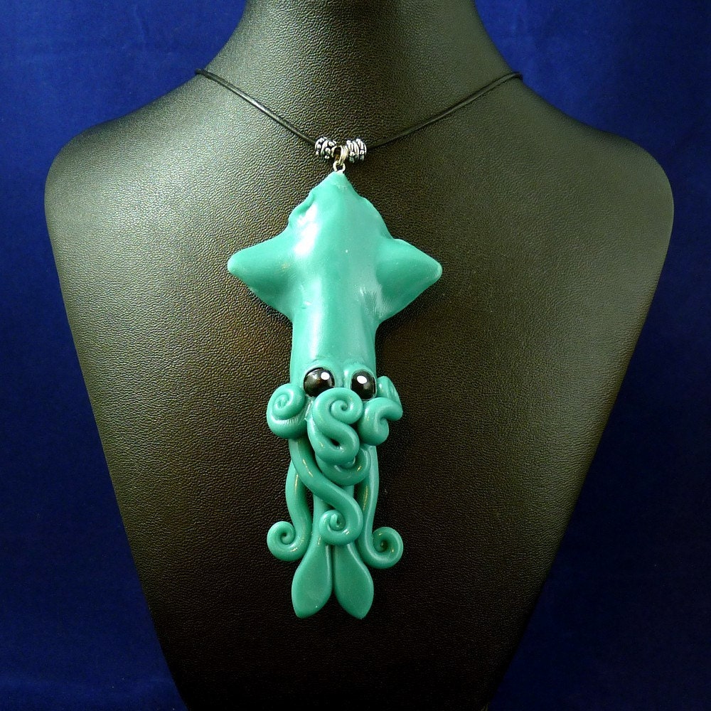 Tropical Sea Squid Necklace - Handmade Polymer Clay Kawaii Jewelry