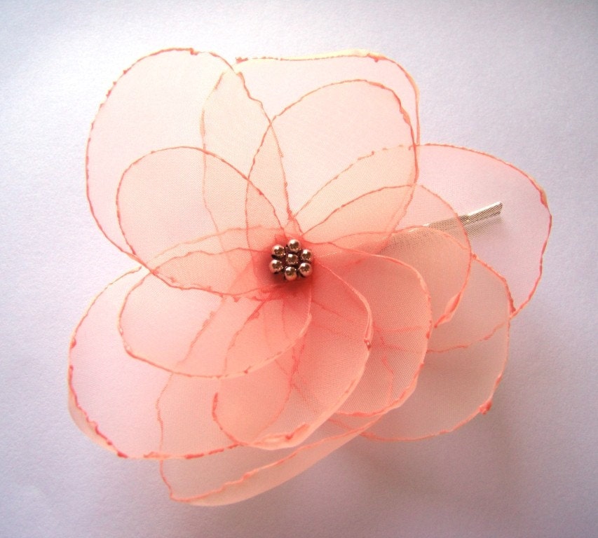 romantic salmon love rose blossom flower bobby pin