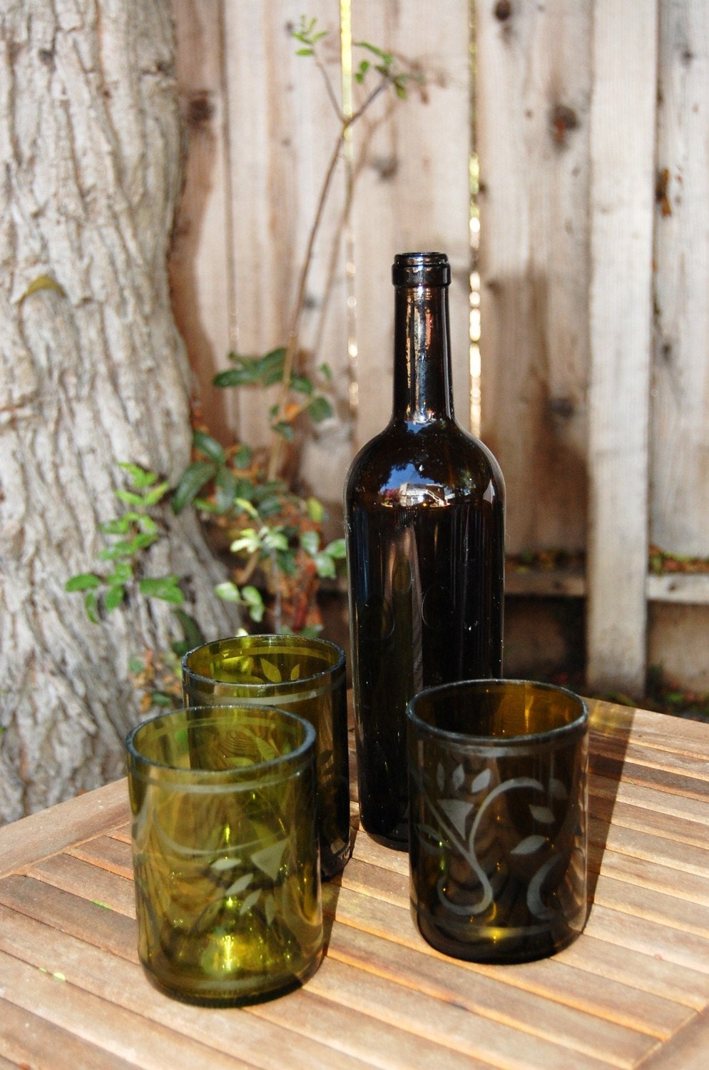 Etched Repurposed Wine Bottle Glasses