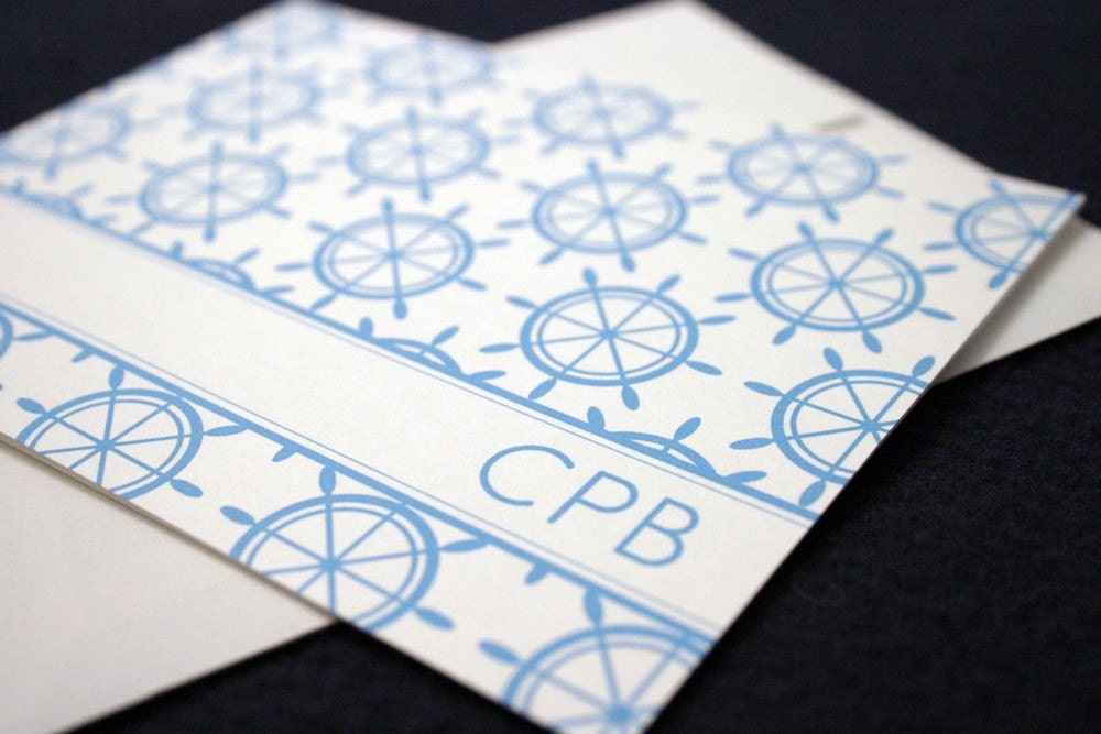 Ahoy There - Nautical themed greeting card set with striped envelope liner