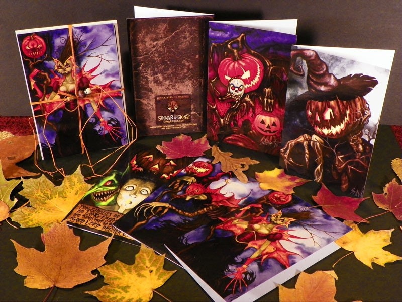 Halloween Art : Set of 5 Blank Greeting Cards