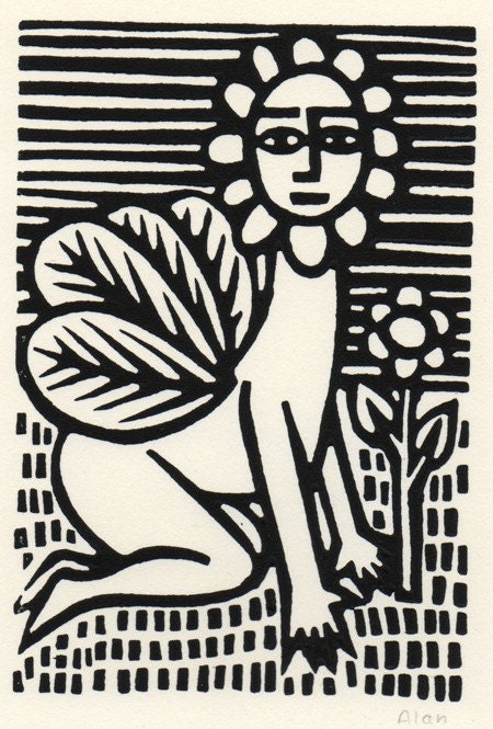 Flower fly. Linocut