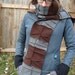 Gray and Brown Scarf, vegan, Recycled Fleece, black thread details, made by xmittens on etsy