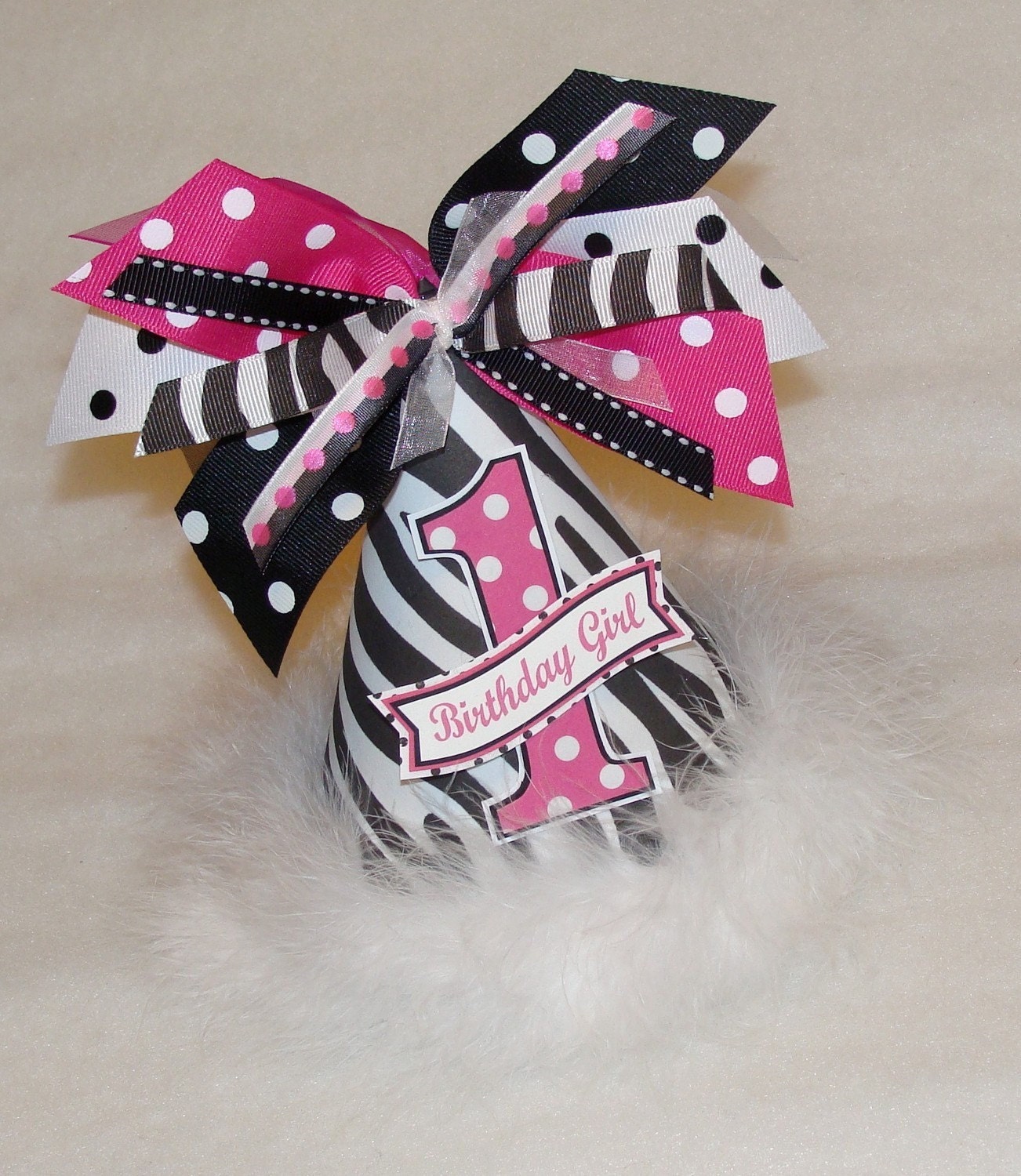 Zebra and Hot Pink Dot Party Hat