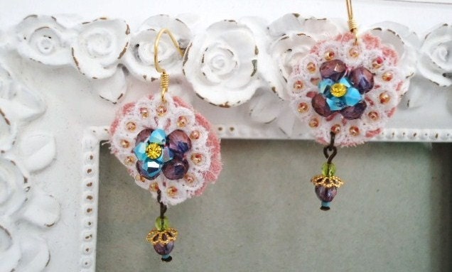 White rose lace earrings