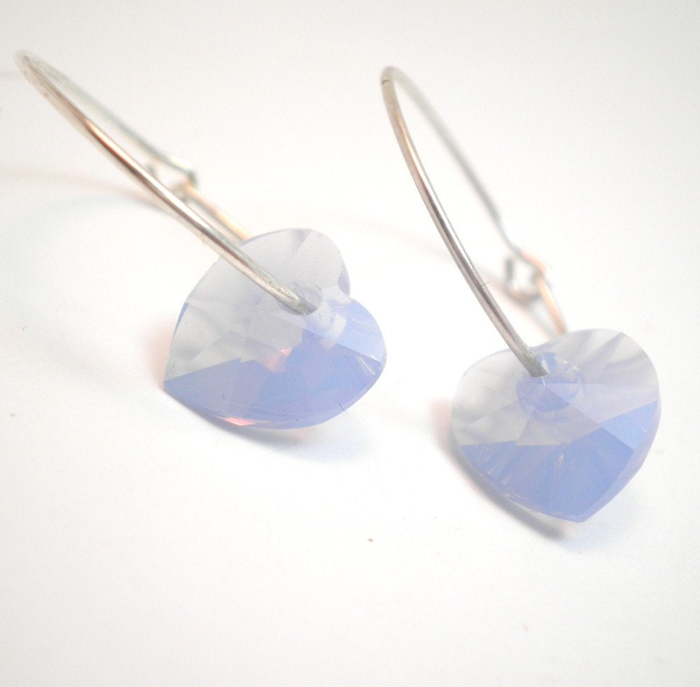 Earrings - Ice Blue Swarvoski Crystal Hearts