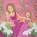 Mother Daughter Children Flowers Kids Folk Art Print - Garden Belles - 8x10