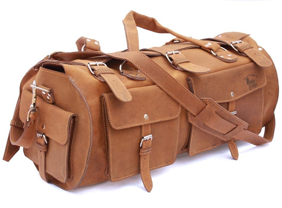 Leather Duffel Carry On Bag - Buckskin Tan Distressed, Rugged