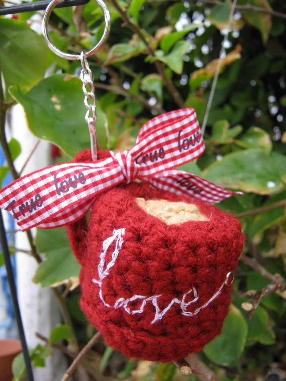 Amigurumi Red LOVE Tea Cup With a swarovski crystal by PinkFrog4U from etsy.com