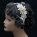 Bridal Headband with Blusher Veil, Freshwater Pearls and Pearl Beads, Feathers, Ivory, Champagne - "Pearl Celia"