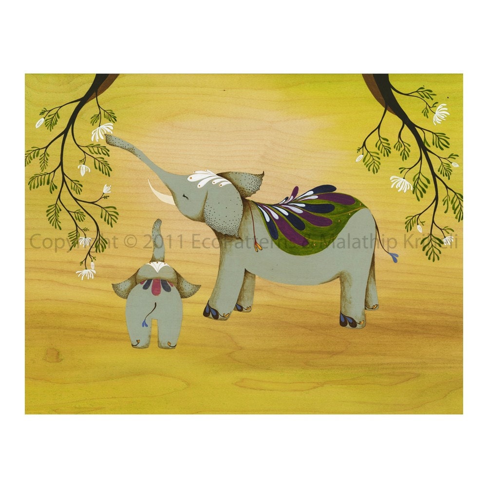 Reaching New Heights art print featuring elephants