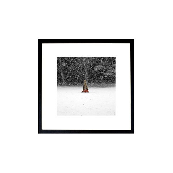 Red riding hood in Blizzard Snow forest  - Winter woman photography -  Fine Art Photography Print 6x6 (15x15cm)