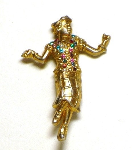 1950's Rhinestone Brooch with Figural Dancing Lady