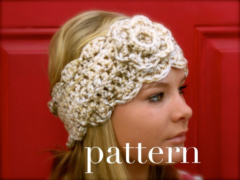 crochet chunky headwarmer with flower - PATTERN ONLY