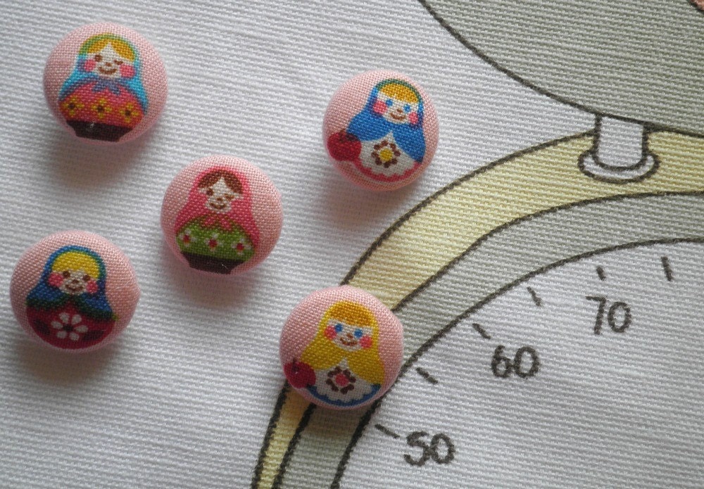 Kawaii Russian Doll Pink Fabric Covered Buttons