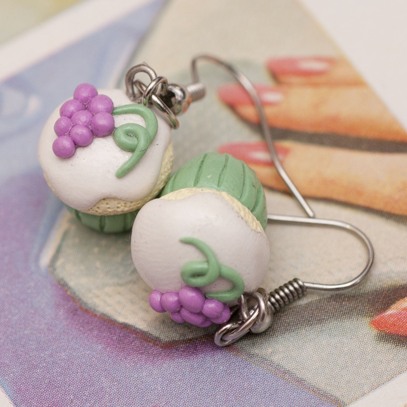 CLEARANCE SALE Earrings - Grape and Mint Cupcakes Handmade by Roscata