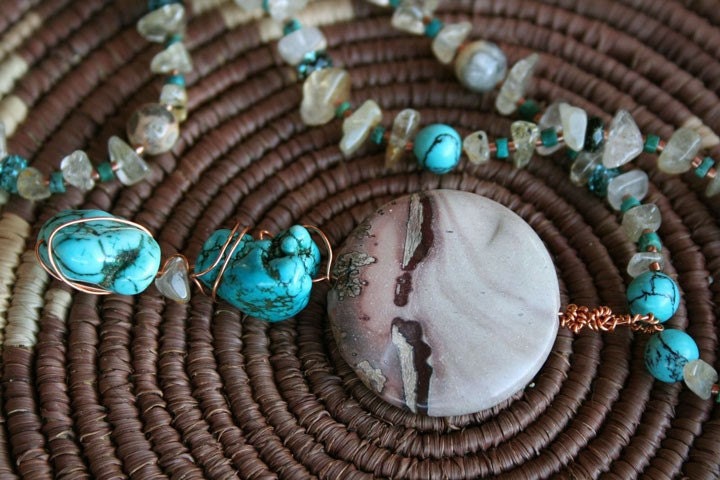 WESTERN SKY Necklace (Apache Jasper, Turquoise, Rutilated Quartz, Agate, Copper)