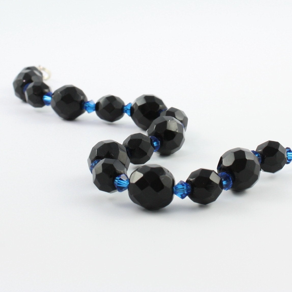 Black Blue Bracelet Beaded Swarovski Crystal Sterling Lobster Clasp