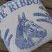 Horse Pillow  - Fancy Blue Ribbon - Blue on Cream