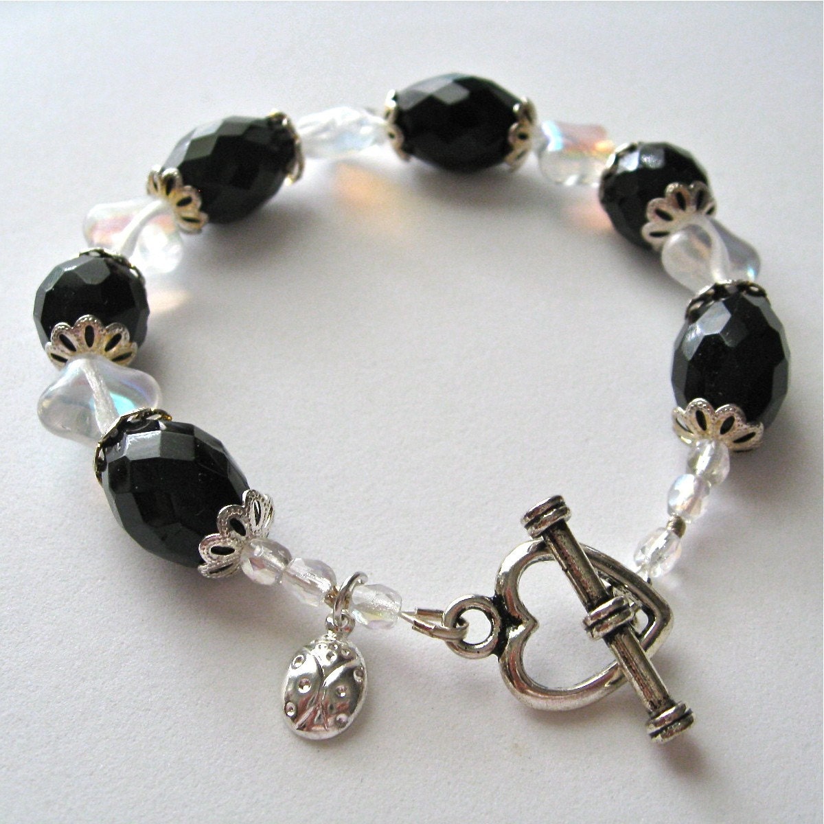 Jet and Crystal Bead Bracelet