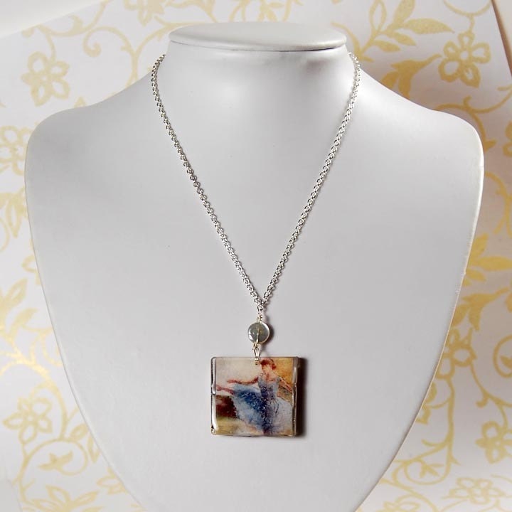 Degas ballerina and Klimt flowers in reversible necklace