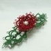 Tatted Lace Flower Barrette -Red Rosette with Leaves