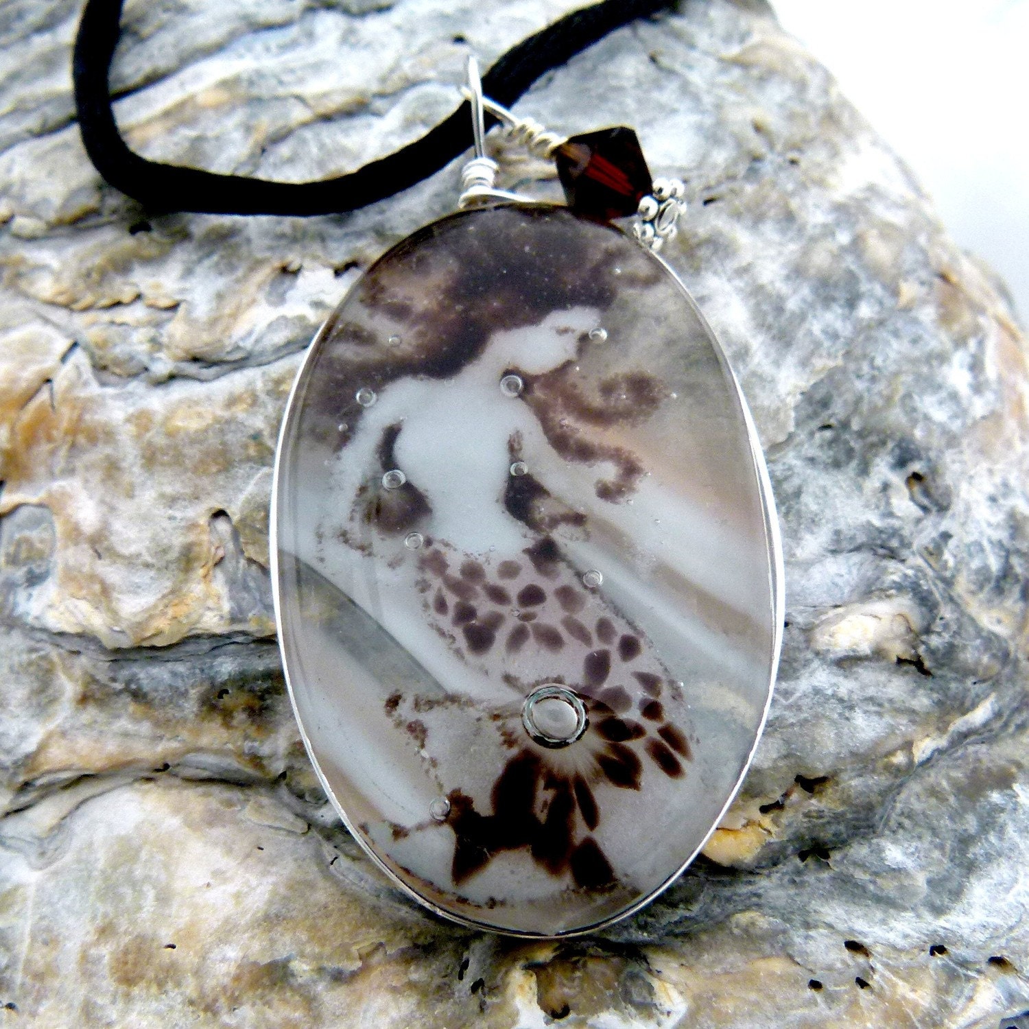 Leopard mermaid - fused glass pendant