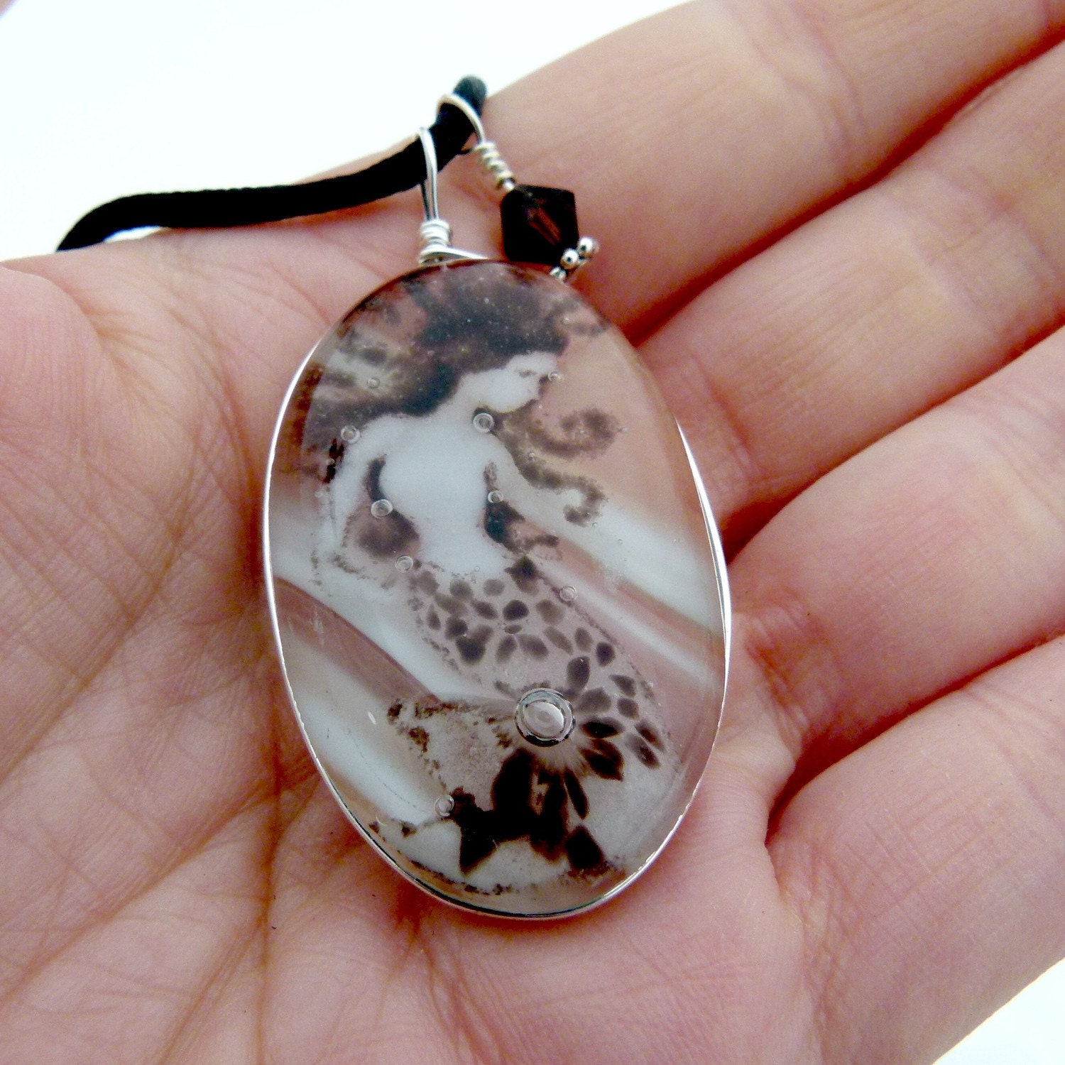 Leopard mermaid - fused glass pendant