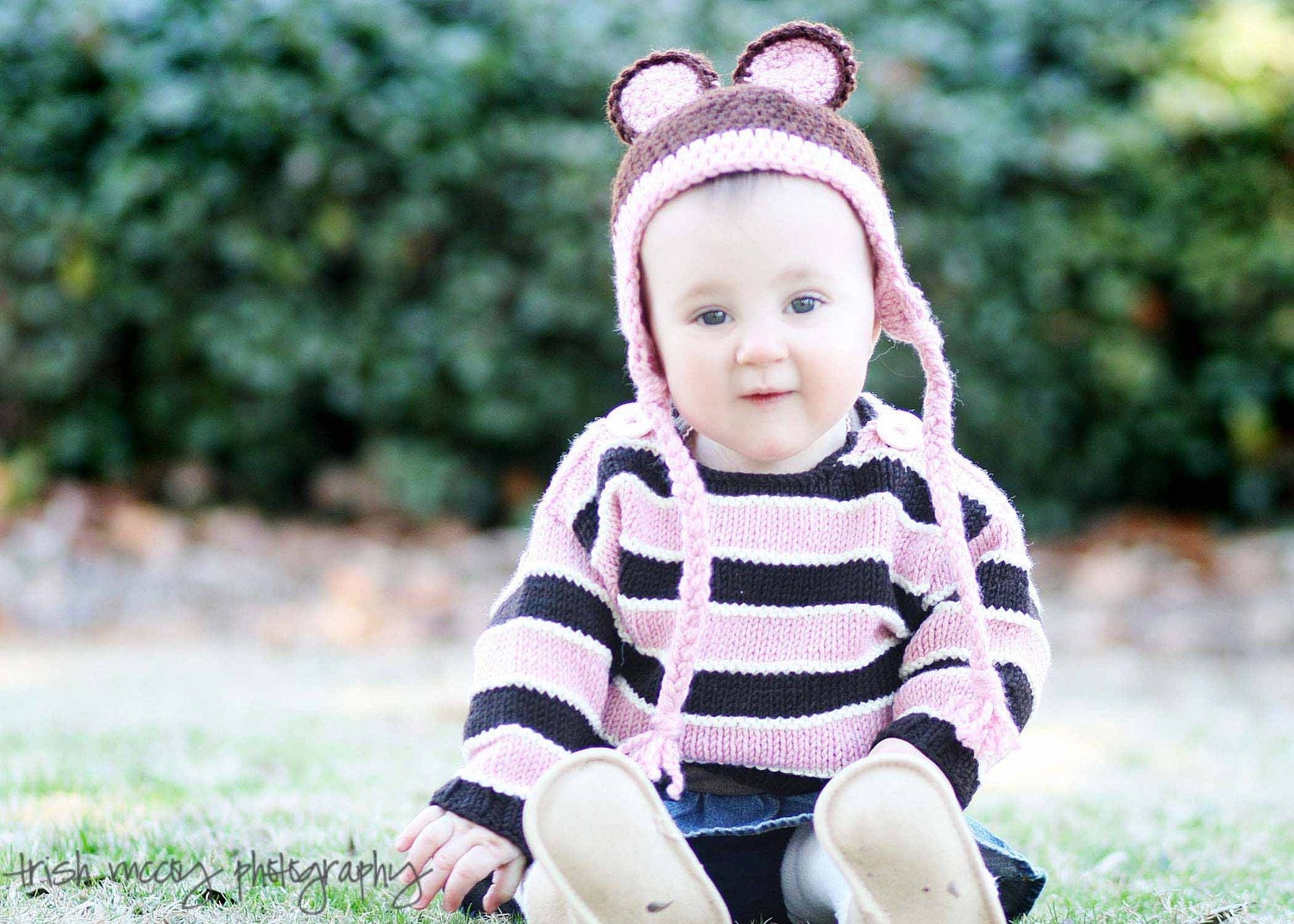 Baby Sweater, Girls, Hand Knit -- MADISON STREET -- Pink and Brown Striped -- Perfect for Spring Baby Showers -- Childrens Clothing