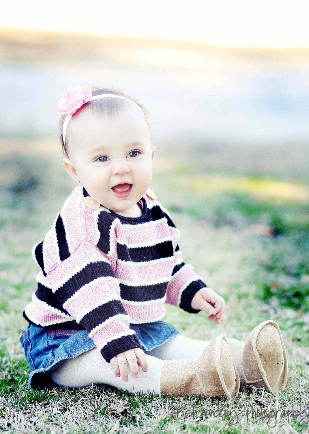 Baby Sweater, Girls, Hand Knit -- MADISON STREET -- Pink and Brown Striped -- Perfect for Spring Baby Showers -- Childrens Clothing
