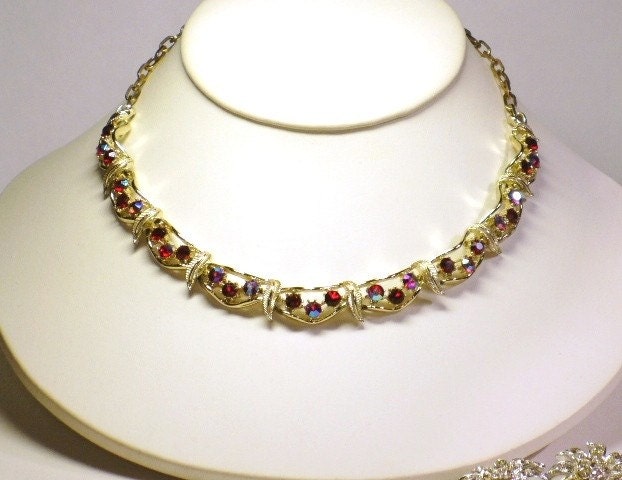 Coro Rhinestone Necklace w Red AB Crystals