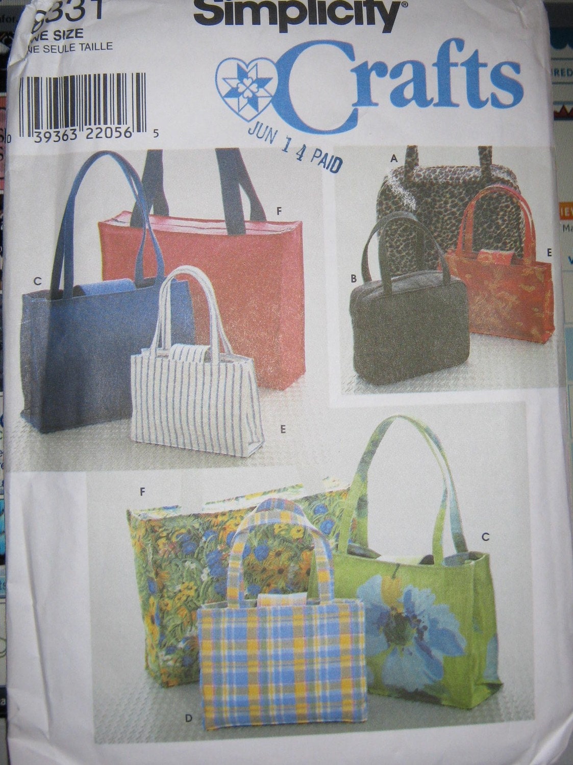 purse pattern Simplicity 8331 Set of Bags 6 Styles