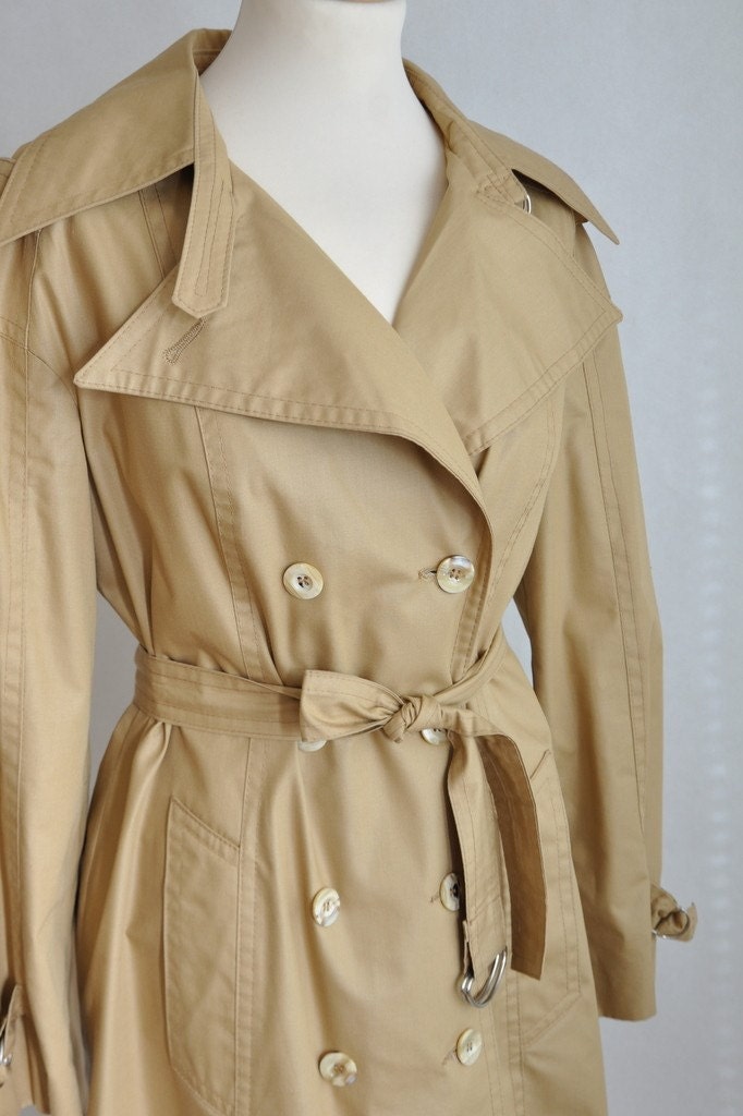 Vtg 70's Classic Beige Spyware Trench Coat S/M