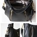 Black Leather bag purse - OPELLE  Ballet Bag - Soft Pebbled Leather w Zipper Pockets