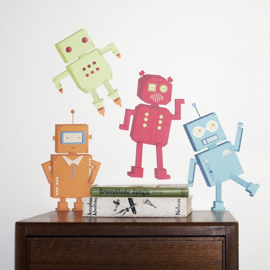 Wall Decals Robots (Reusable and removable fabric stickers, not vinyl) - Robots