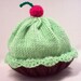Handmade hand knit Cupcake Hat with Cherry on Top Dark Chocolate Cake Mint Cream Frosting